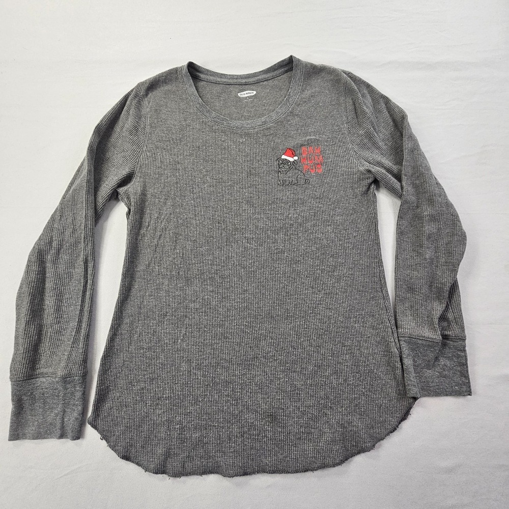 Ba Hum Pug Christmas‎ Old Navy Gray Long Sleeve Thermal T-Shirt Women's L
